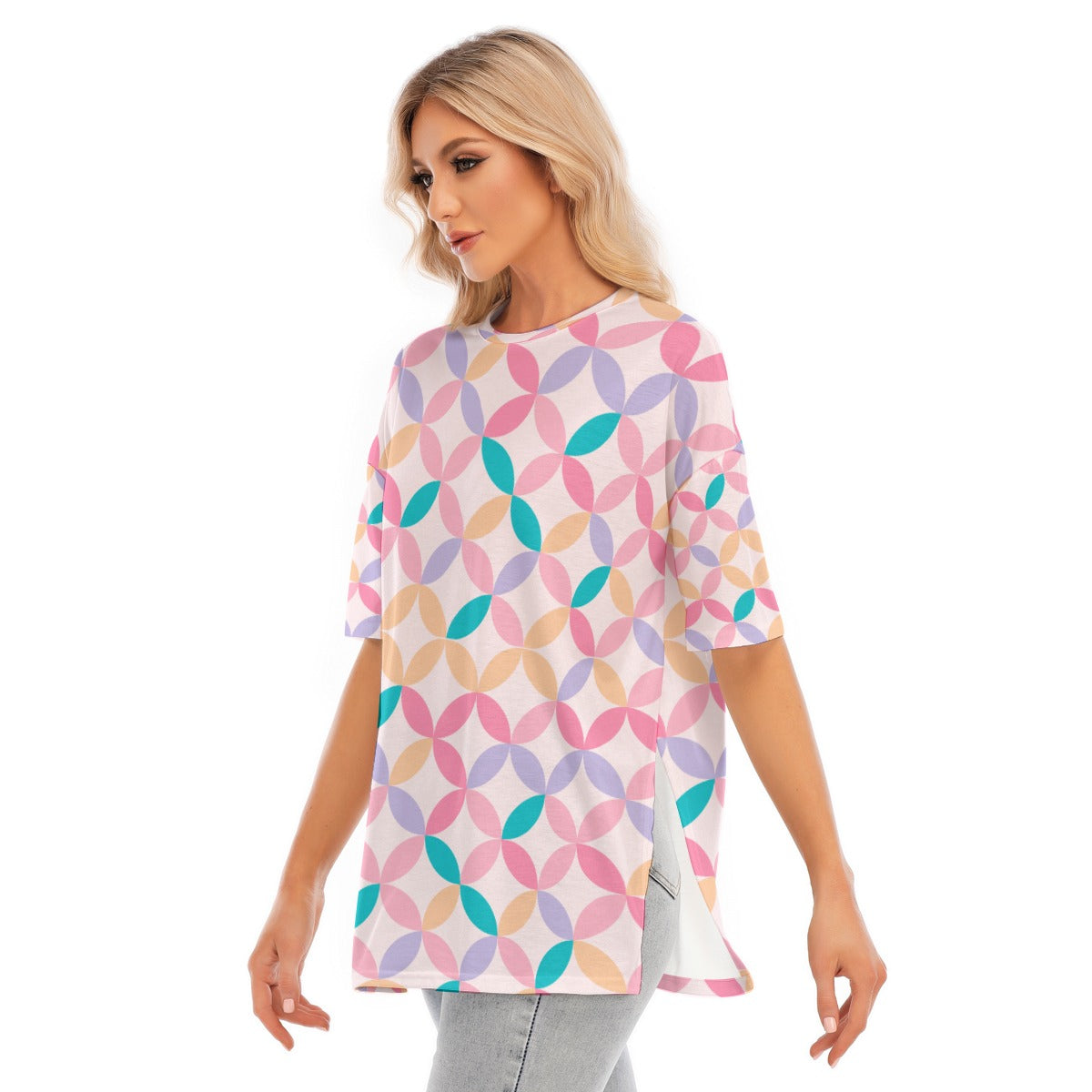 Colorful Graphic T-shirt With Hem Split - Kim’s Signature Beauty & Accessories    