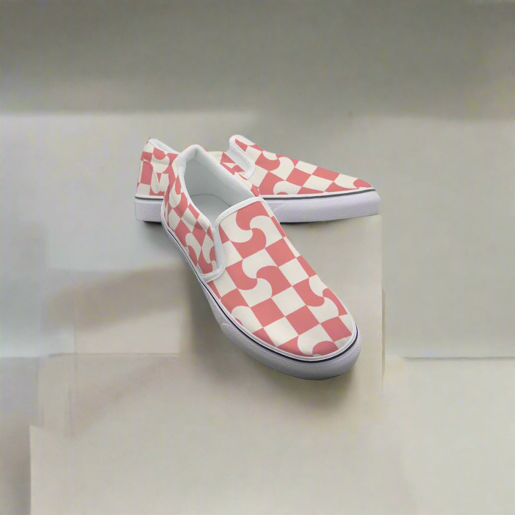 Coral Checkerboard Swirl Slip-On Canvas Shoes - Kim’s Signature Beauty & Accessories    