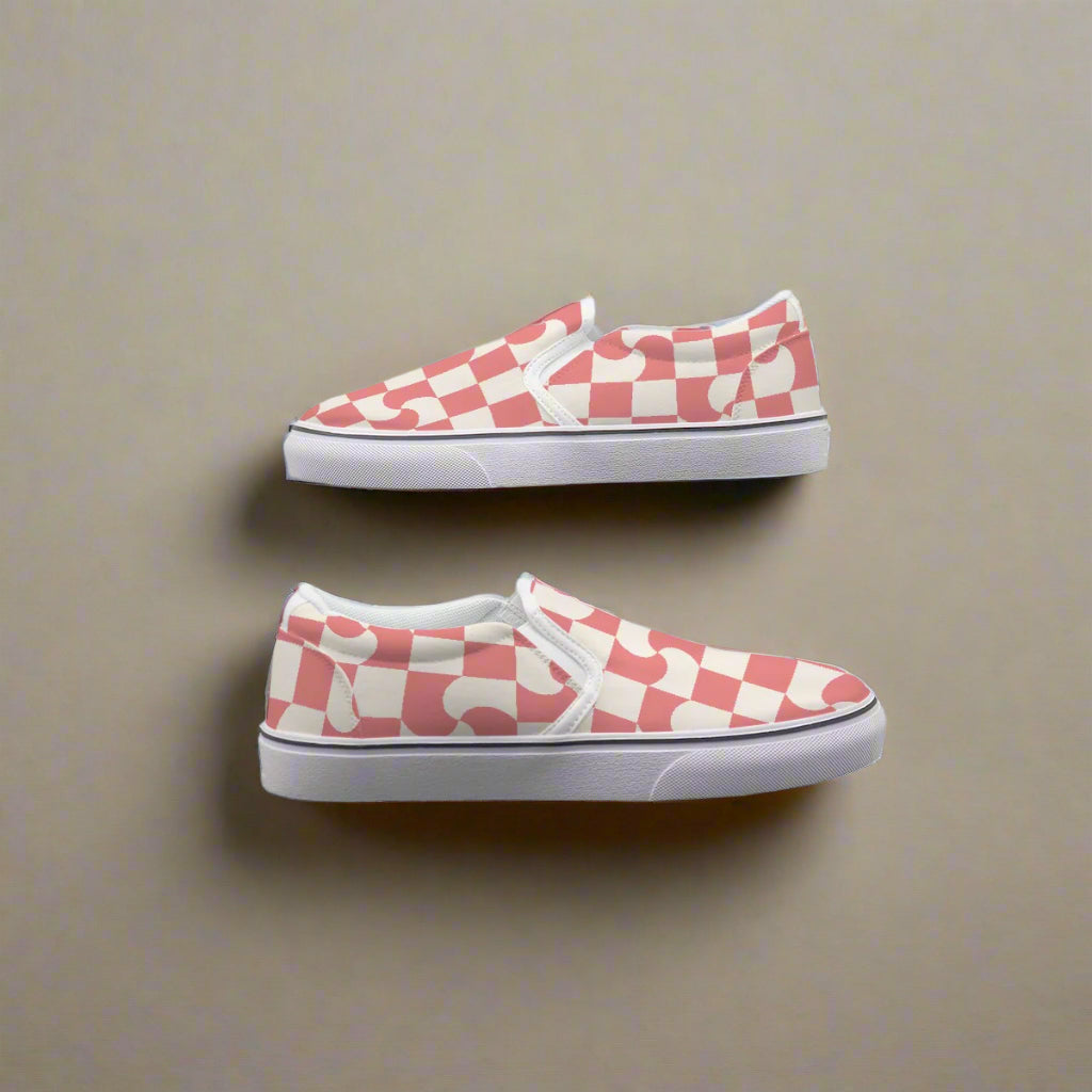 Coral Checkerboard Swirl Slip-On Canvas Shoes - Kim’s Signature Beauty & Accessories    