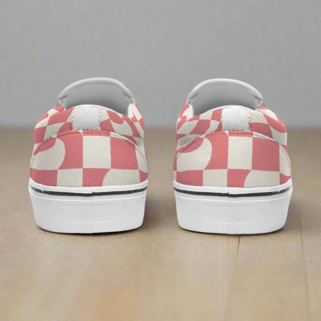 Coral Checkerboard Swirl Slip-On Canvas Shoes - Kim’s Signature Beauty & Accessories    