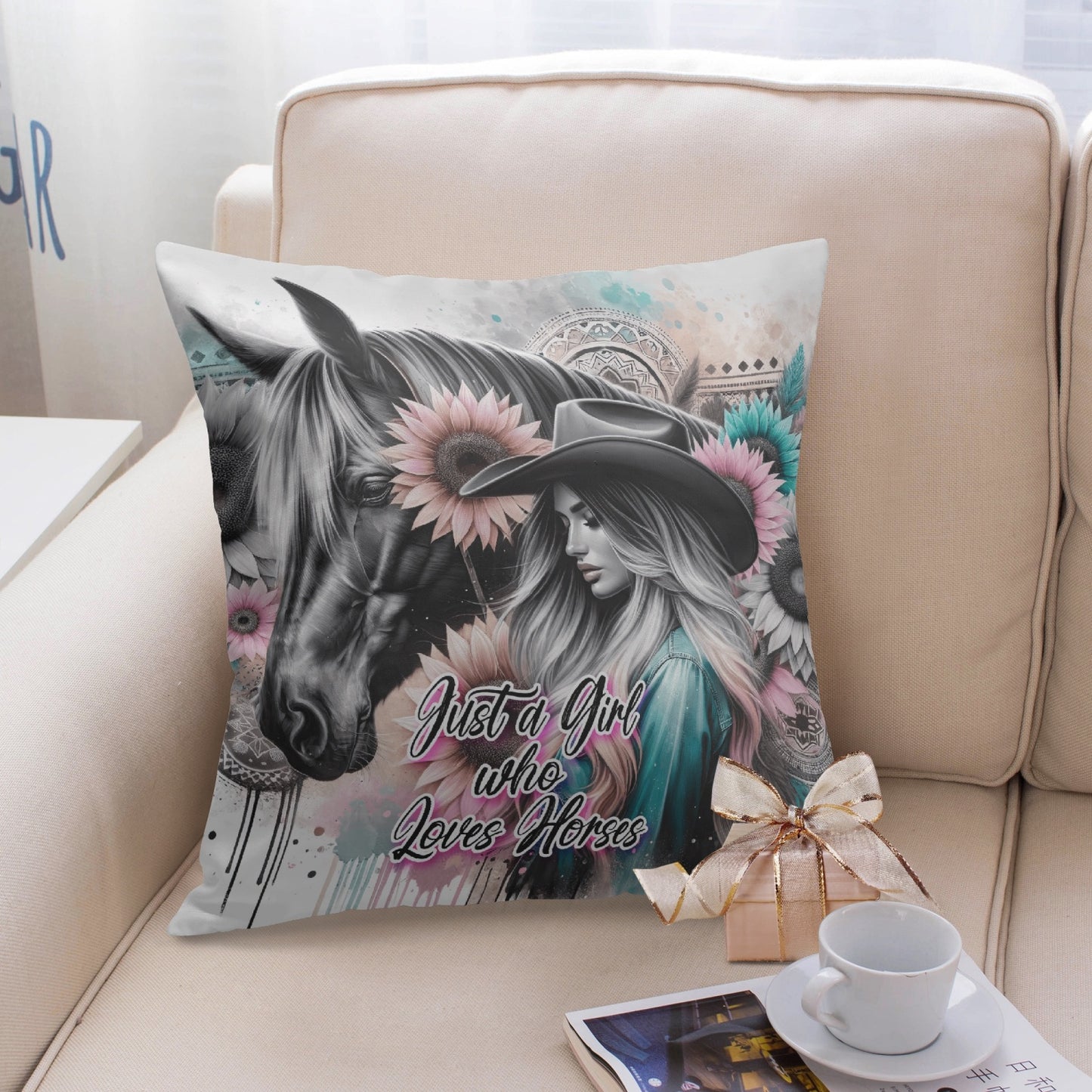 Cowgirl Horse Lover 18"  Pillow Cover - Kim’s Signature Beauty & Accessories    
