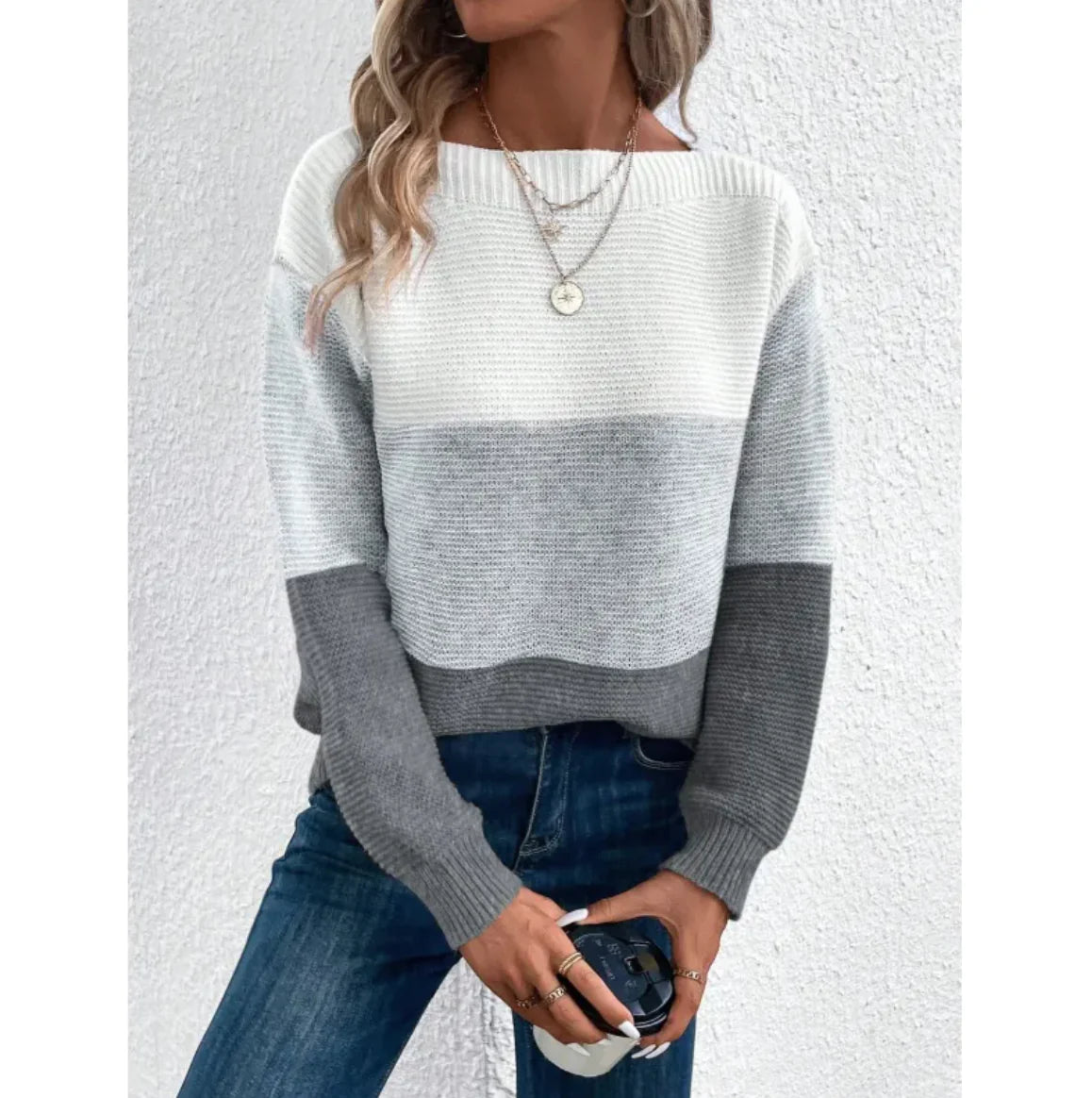 Cozy Color Block Knit Sweater – Round Neck Spliced Pullover - Kim’s Signature Beauty & Accessories    