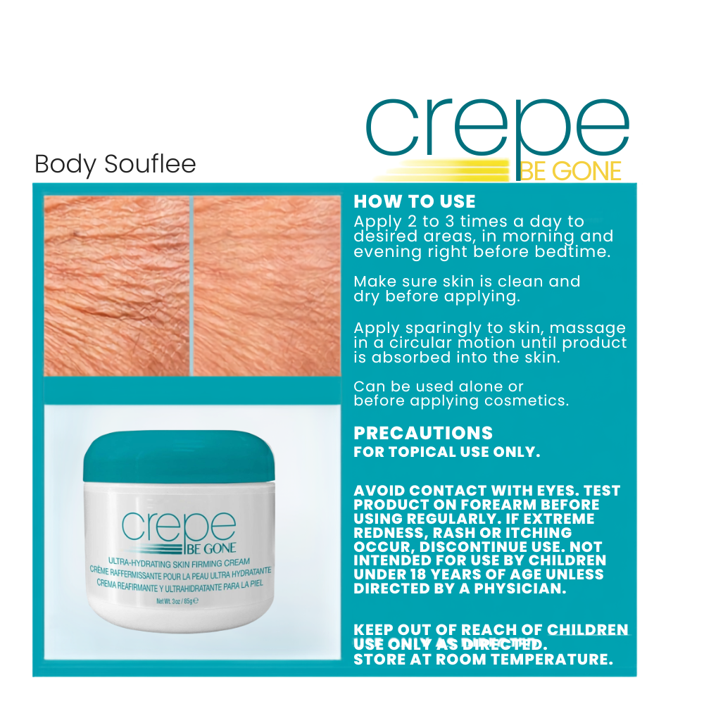 Crepe Be Gone Body Souffle - Ultra Hydrating Skin Firming Cream for NeckChest Arms & Legs - Kim’s Signature Beauty & Accessories