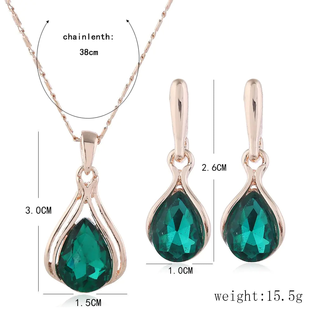 Crystal Rose Gold Water Drop Green Jewelry Set - Kim’s Signature Beauty & Accessories