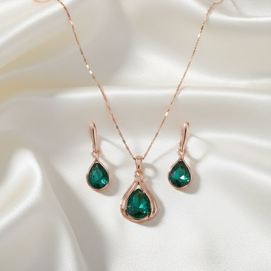 Crystal Rose Gold Water Drop Green Jewelry Set - Kim’s Signature Beauty & Accessories