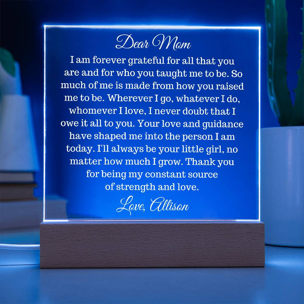 Dear Mom, Personalized Acrylic Plaque with LED - Kim’s Signature Beauty & Accessories    