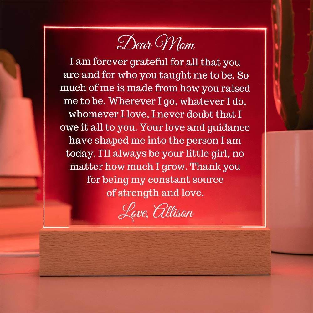 Dear Mom, Personalized Acrylic Plaque with LED - Kim’s Signature Beauty & Accessories    