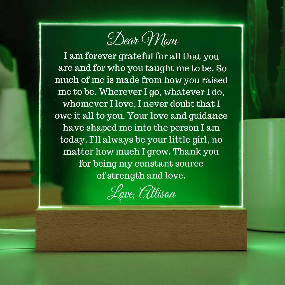 Dear Mom, Personalized Acrylic Plaque with LED - Kim’s Signature Beauty & Accessories    