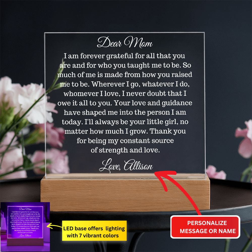 Dear Mom, Personalized Acrylic Plaque with LED - Kim’s Signature Beauty & Accessories    