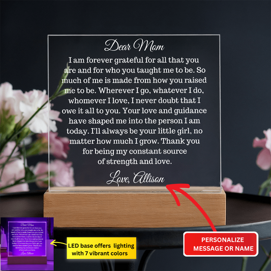 Dear Mom, Personalized Acrylic Plaque with LED - Kim’s Signature Beauty & Accessories    