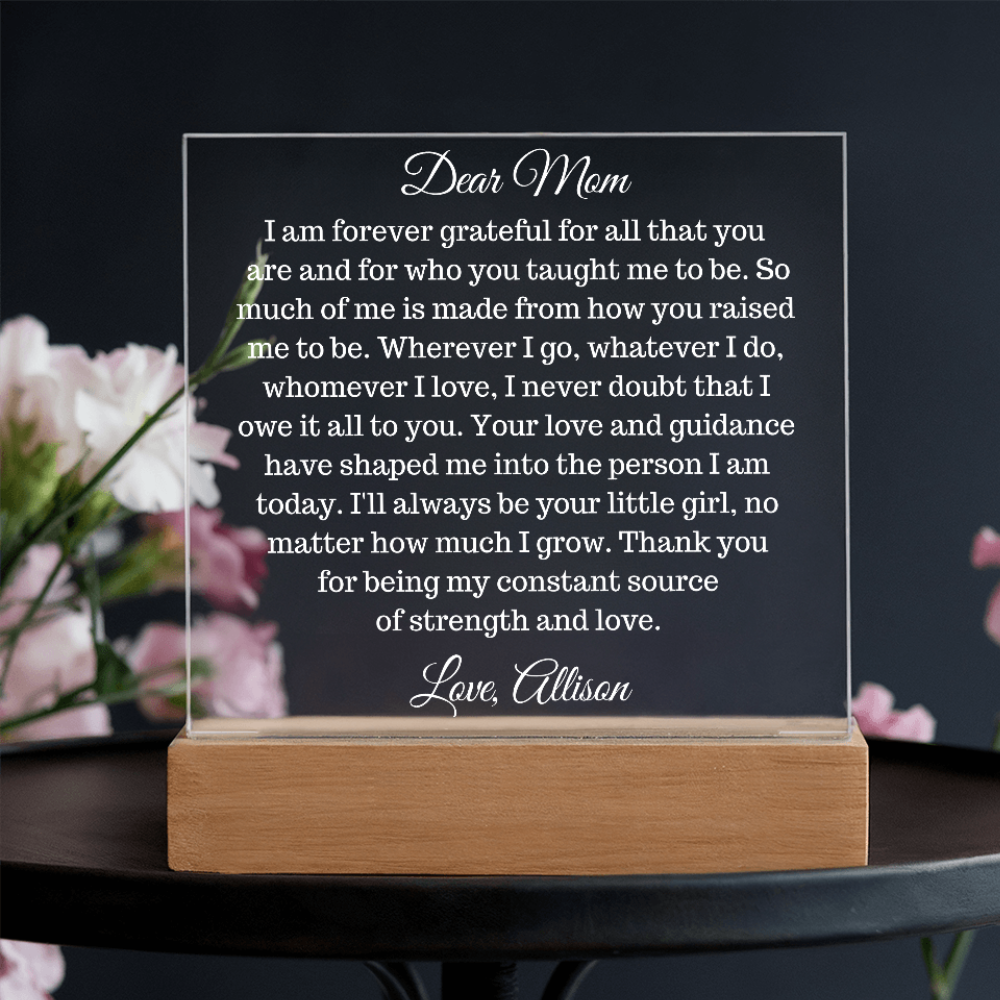 Dear Mom, Personalized Acrylic Plaque with LED - Kim’s Signature Beauty & Accessories    