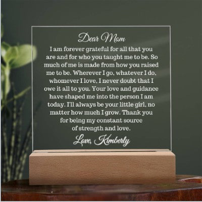 Dear Mom, Personalized Acrylic Plaque with LED - Kim’s Signature Beauty & Accessories