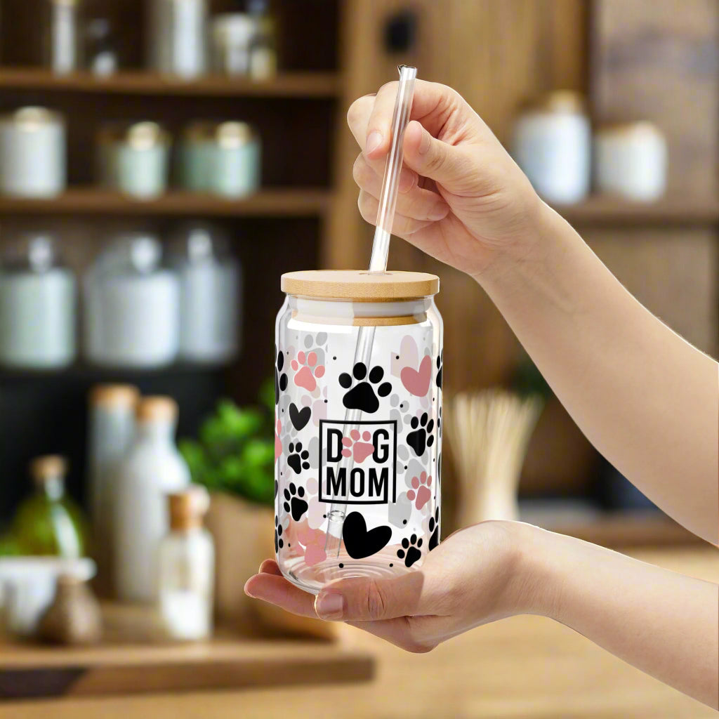 Dog Mom Pink Paws | Sipper Glass - Kim’s Signature Beauty & Accessories    