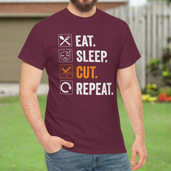 Eat, Sleep, Cut, Repeat Cotton Tee - Kim’s Signature Beauty & Accessories    
