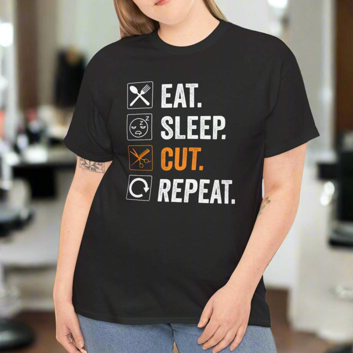 Eat, Sleep, Cut, Repeat Cotton Tee - Kim’s Signature Beauty & Accessories    