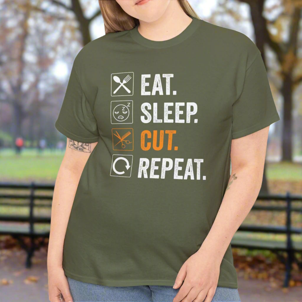 Eat, Sleep, Cut, Repeat Cotton Tee - Kim’s Signature Beauty & Accessories    