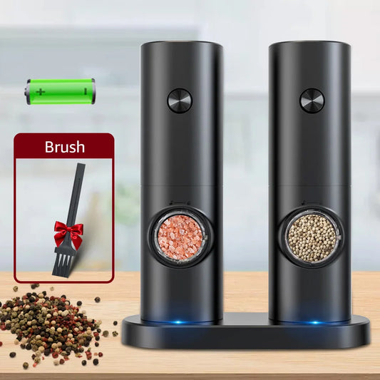 Electric Automatic Mill Pepper And Salt Grinder With Base Set Battery Powered With LED Light Adjustable Coarseness Kitchen Tool - Kim’s Signature Beauty & Accessories    