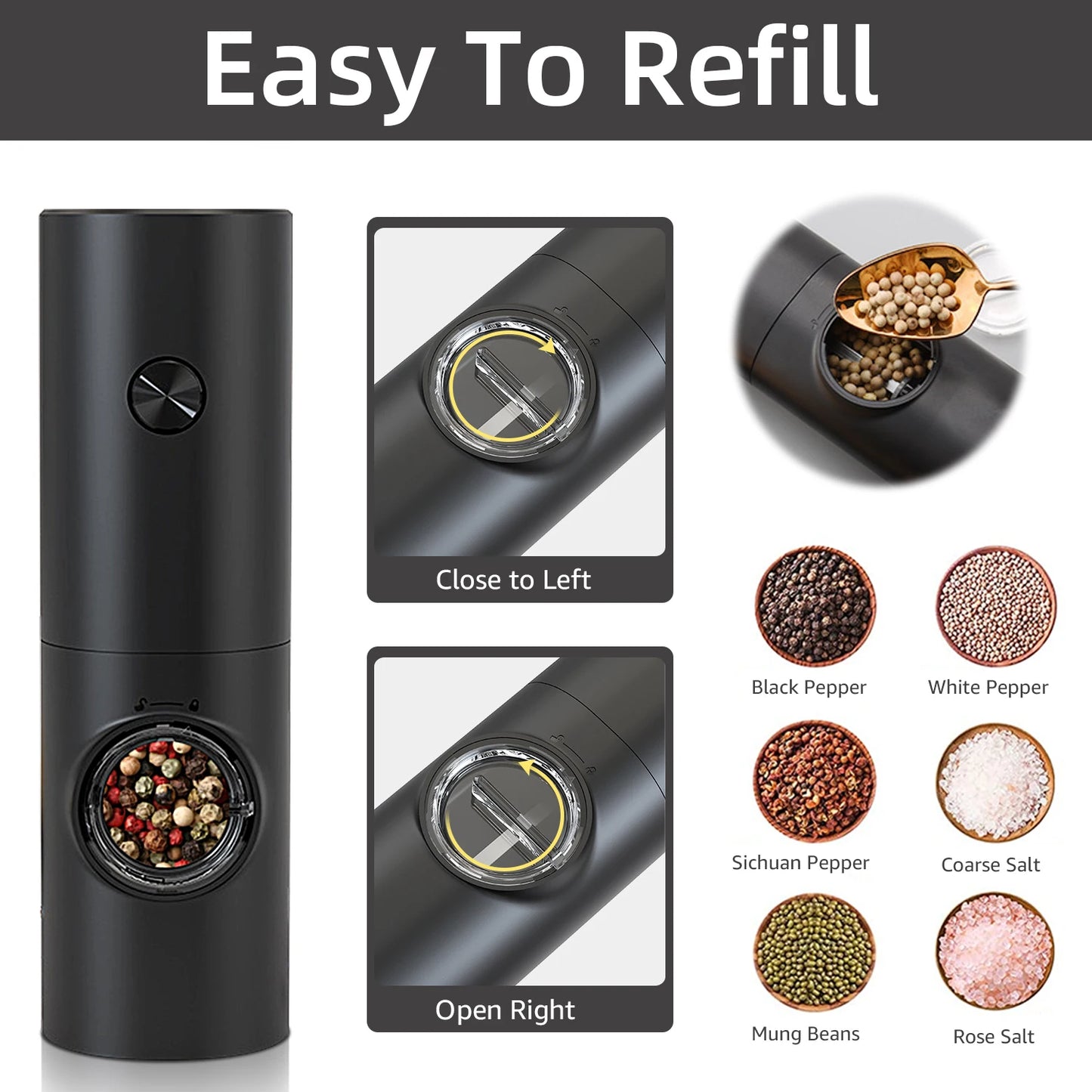 Electric Automatic Mill Pepper And Salt Grinder With Base Set Battery Powered With LED Light Adjustable Coarseness Kitchen Tool - Kim’s Signature Beauty & Accessories    