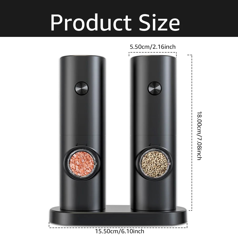 Electric Automatic Mill Pepper And Salt Grinder With Base Set Battery Powered With LED Light Adjustable Coarseness Kitchen Tool - Kim’s Signature Beauty & Accessories    