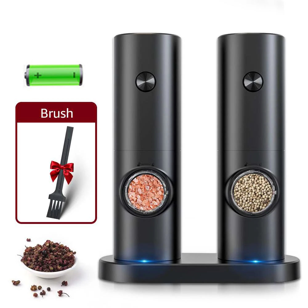 Electric Automatic Mill Pepper And Salt Grinder With Base Set Battery Powered With LED Light Adjustable Coarseness Kitchen Tool - Kim’s Signature Beauty & Accessories    
