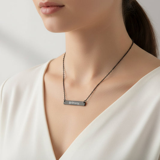 Engraved Horizontal Bar Necklace — Personalized Name Pendant - Kim’s Signature Beauty & Accessories