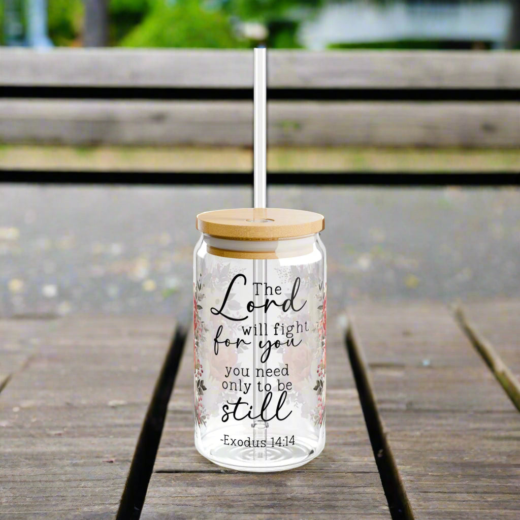 Exodus 14:14 Glass Sipper 16 oz - Kim’s Signature Beauty & Accessories    