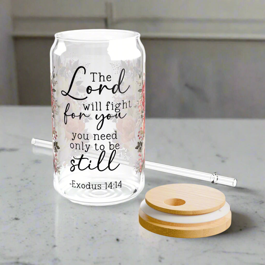 Exodus 14:14 Glass Sipper 16 oz - Kim’s Signature Beauty & Accessories    