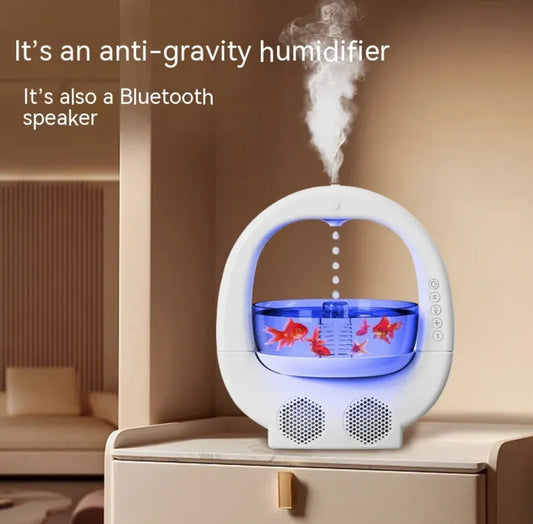 3-in-1 Anti-Gravity Humidifier with Aromatherapy, Bluetooth Speaker, and Fish Tank Light - Kim’s Signature Beauty & Accessories    (Store description)