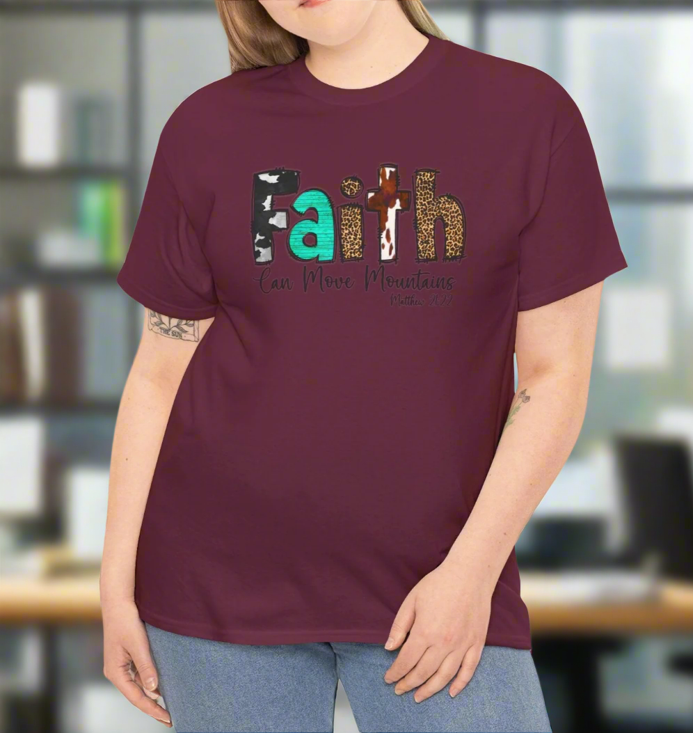 Faith Can Move Mountains Leopard print Tee - Kim’s Signature Beauty & Accessories    
