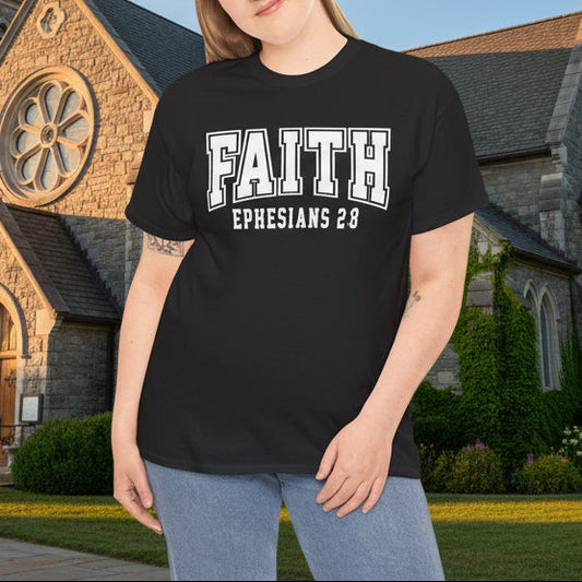 Faith Ephesians 2:8 T-Shirt – Christian Varsity Style Tee - Kim’s Signature Beauty & Accessories