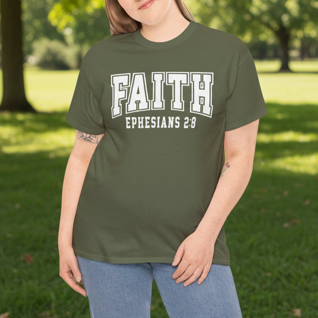 Faith Ephesians 2:8 T-Shirt – Christian Varsity Style Tee - Kim’s Signature Beauty & Accessories