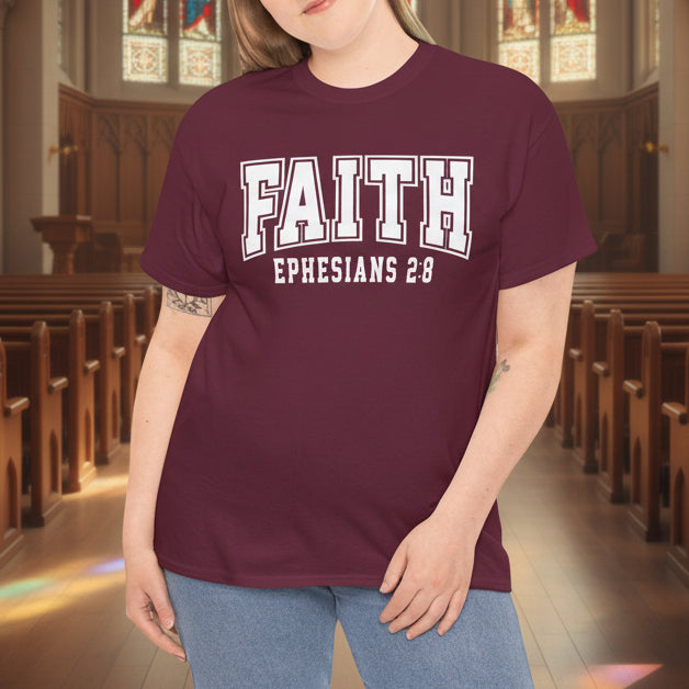 Faith Ephesians 2:8 T-Shirt – Christian Varsity Style Tee - Kim’s Signature Beauty & Accessories