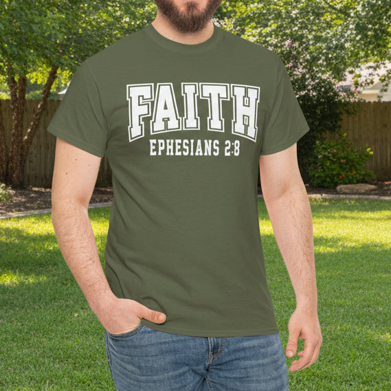 Faith Ephesians 2:8 T-Shirt – Christian Varsity Style Tee - Kim’s Signature Beauty & Accessories