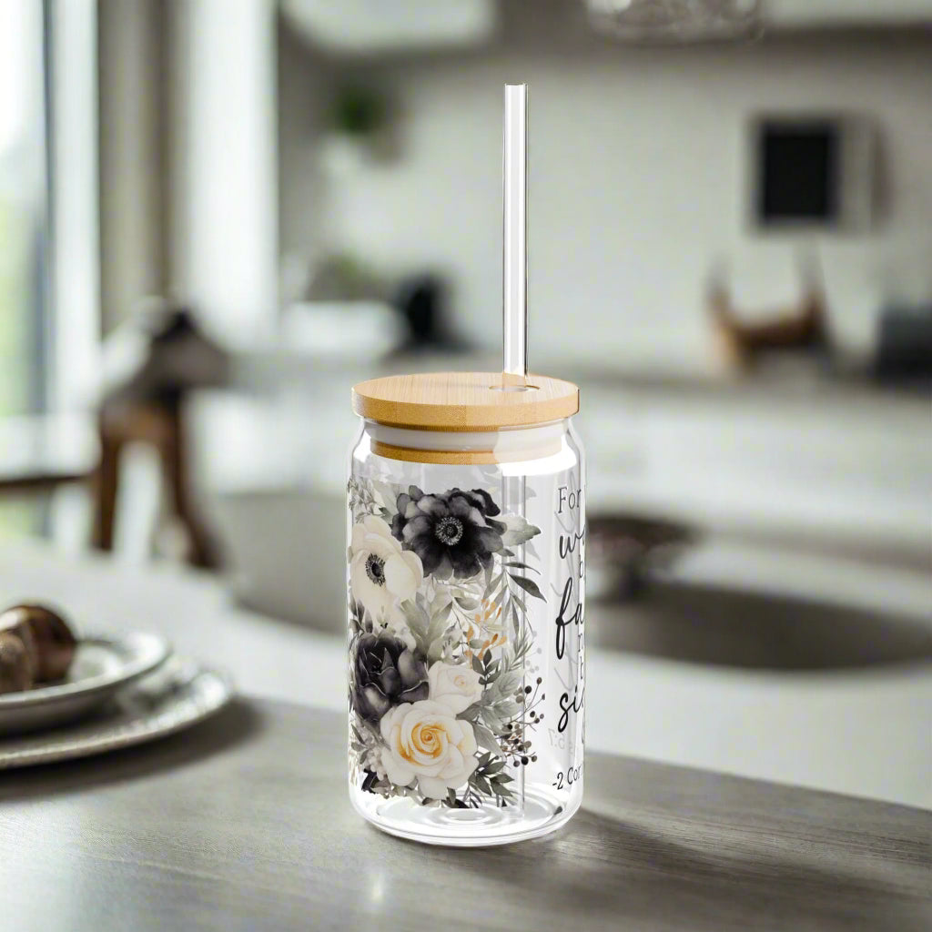 Faith-Inspired Floral Sipper Glass - 16oz with Straw - Kim’s Signature Beauty & Accessories    