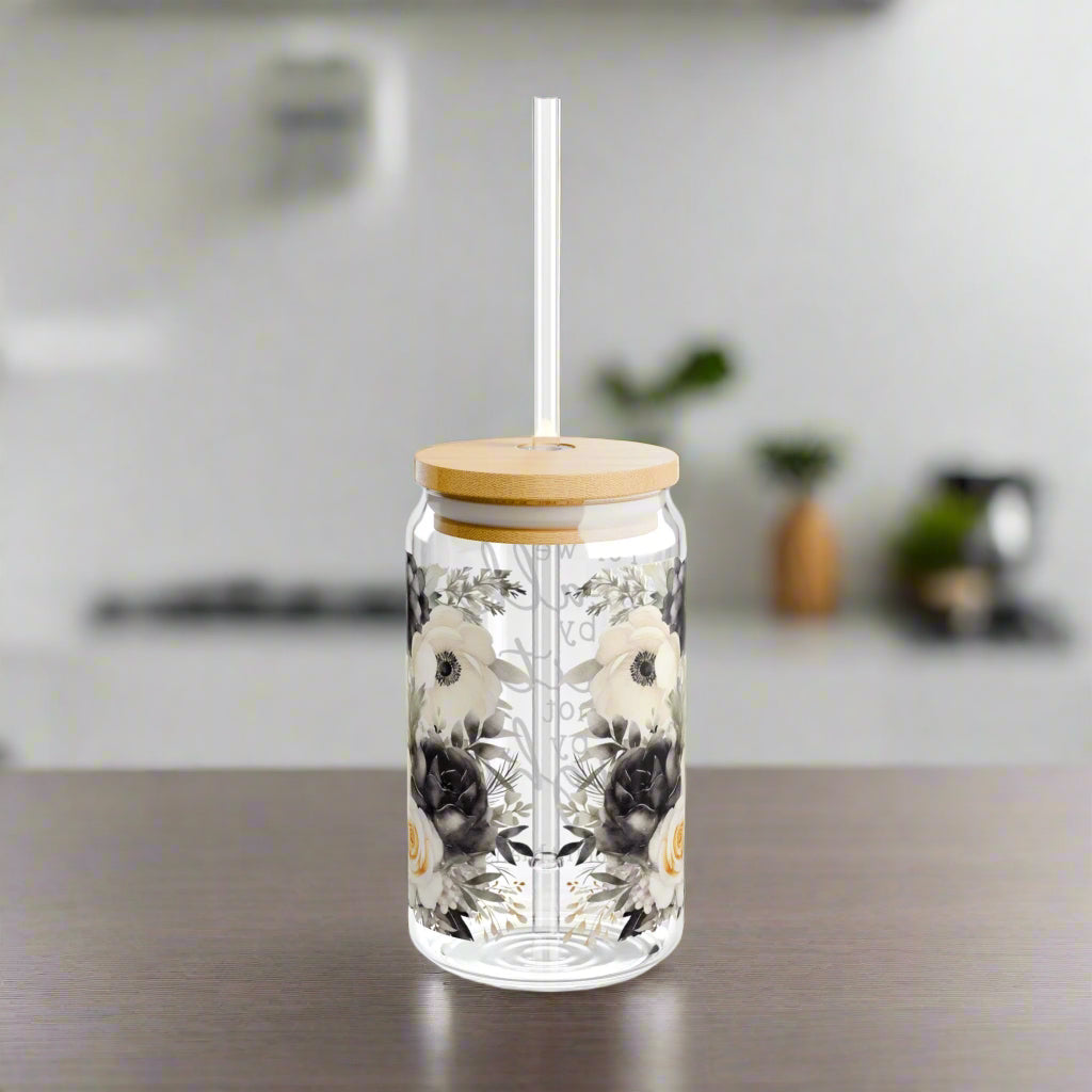 Faith-Inspired Floral Sipper Glass - 16oz with Straw - Kim’s Signature Beauty & Accessories    