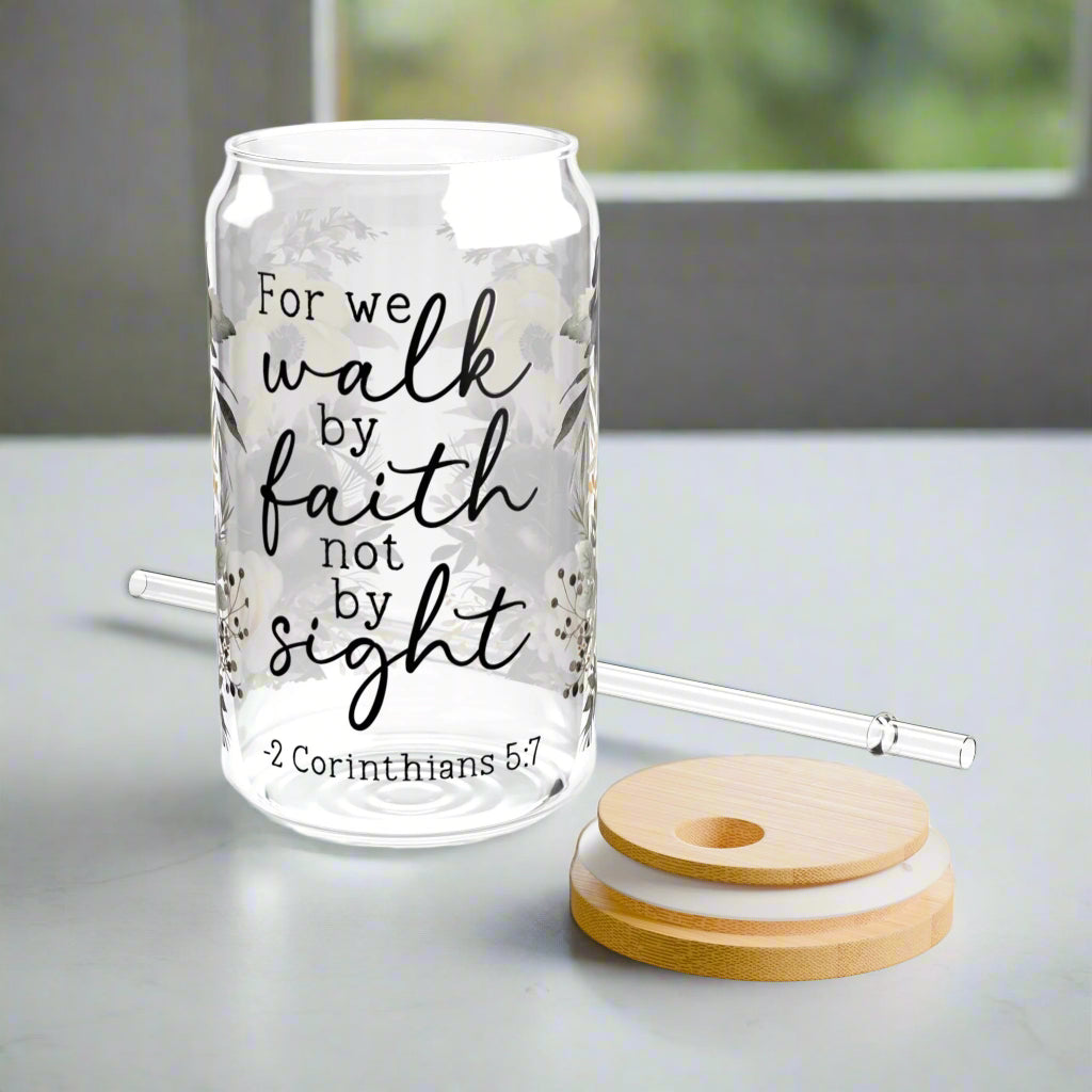 Faith-Inspired Floral Sipper Glass - 16oz with Straw - Kim’s Signature Beauty & Accessories    