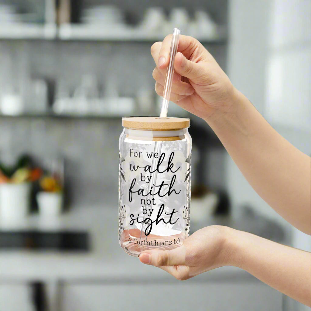 Faith-Inspired Floral Sipper Glass - 16oz with Straw - Kim’s Signature Beauty & Accessories    