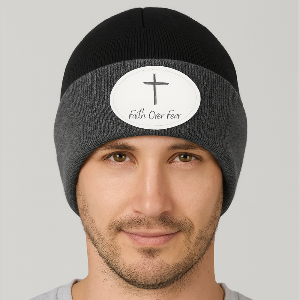 Faith Over Fear Knit Beanie – Inspirational Cross Winter Hat - Kim’s Signature Beauty & Accessories    