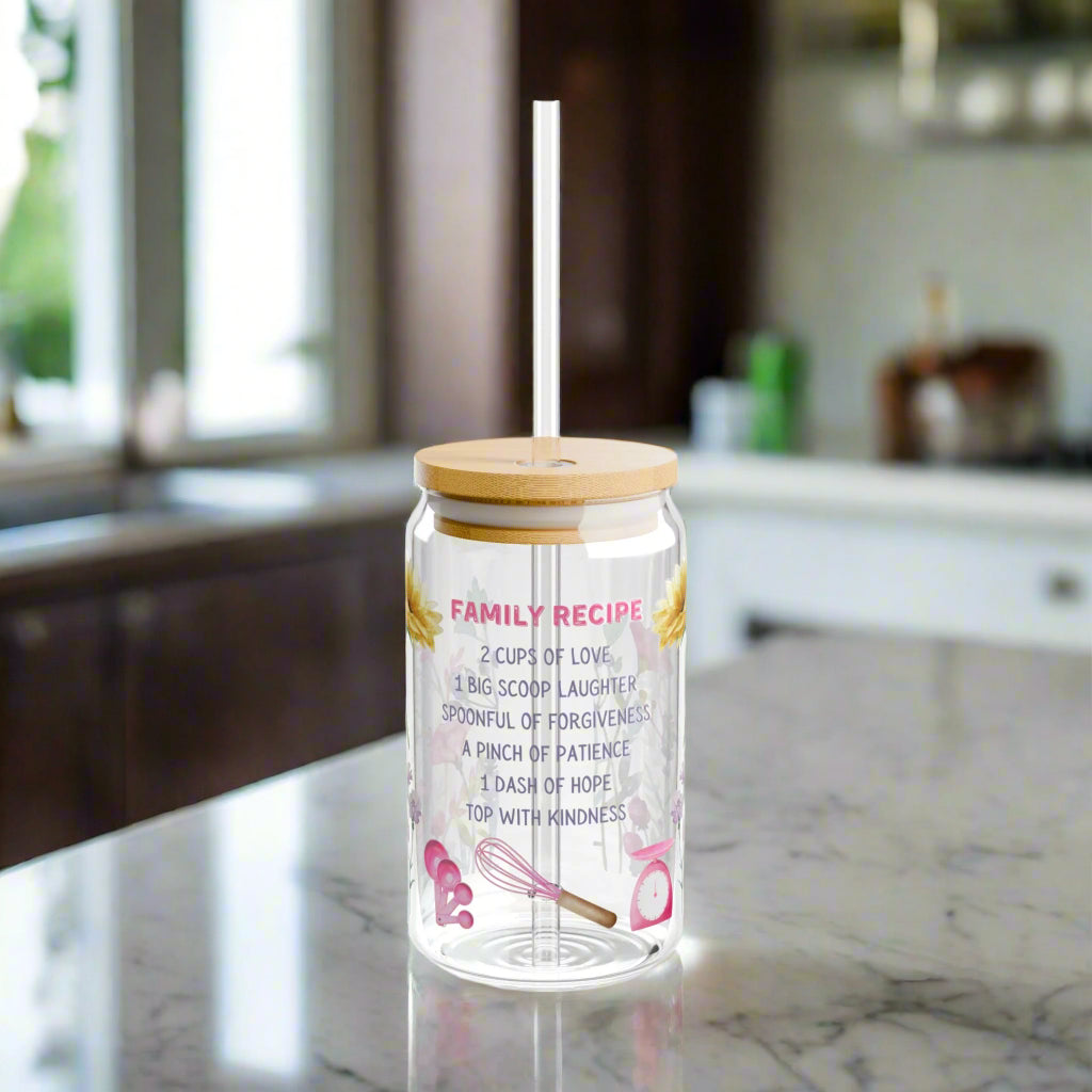 Family Recipe Sipper Glass - 16oz with Straw - Kim’s Signature Beauty & Accessories    