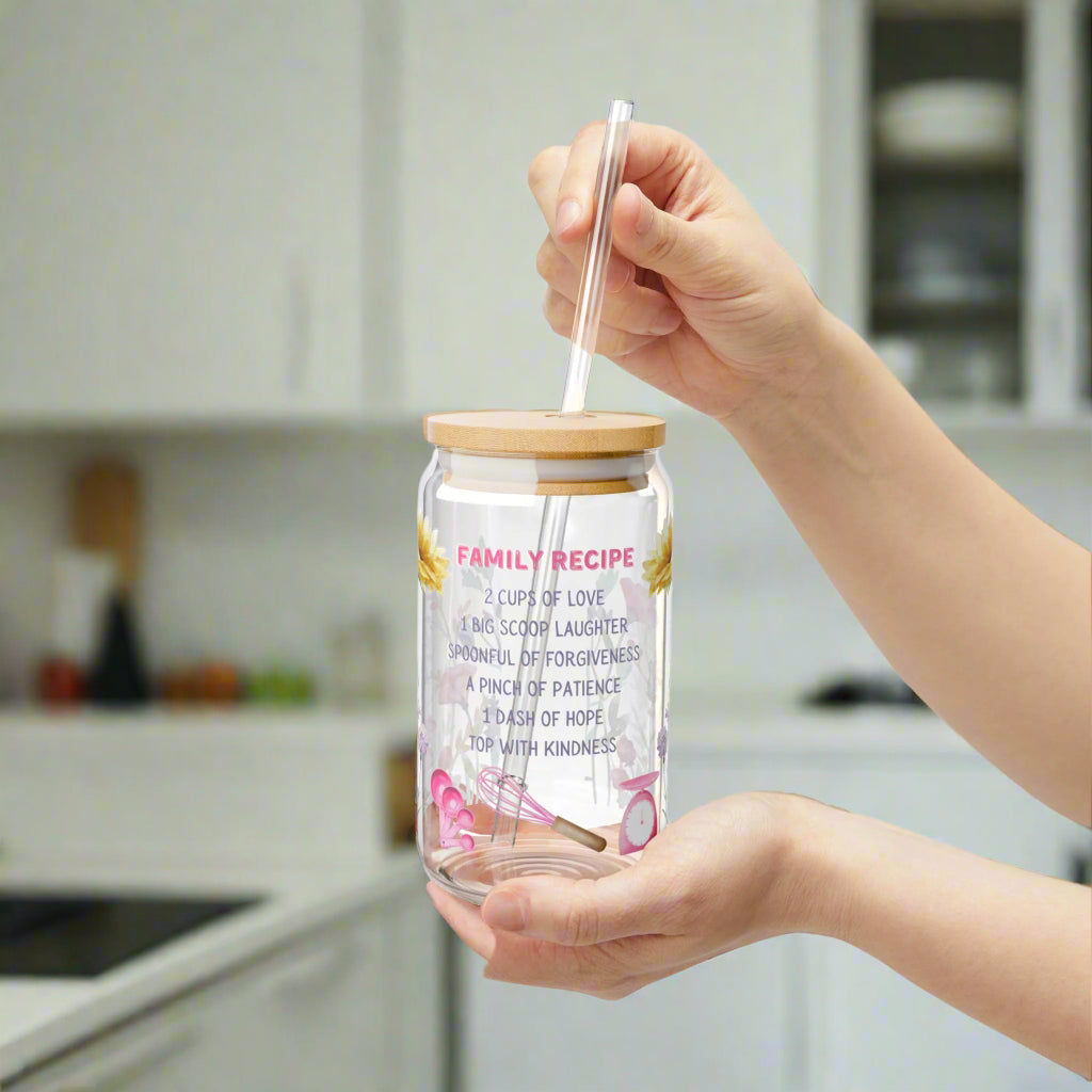 Family Recipe Sipper Glass - 16oz with Straw - Kim’s Signature Beauty & Accessories    