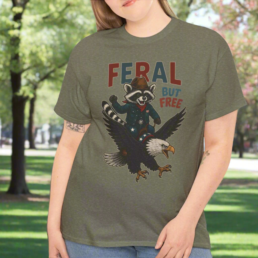 Feral But Free – Patriotic Raccoon & Eagle Graphic Tee - Kim’s Signature Beauty & Accessories    