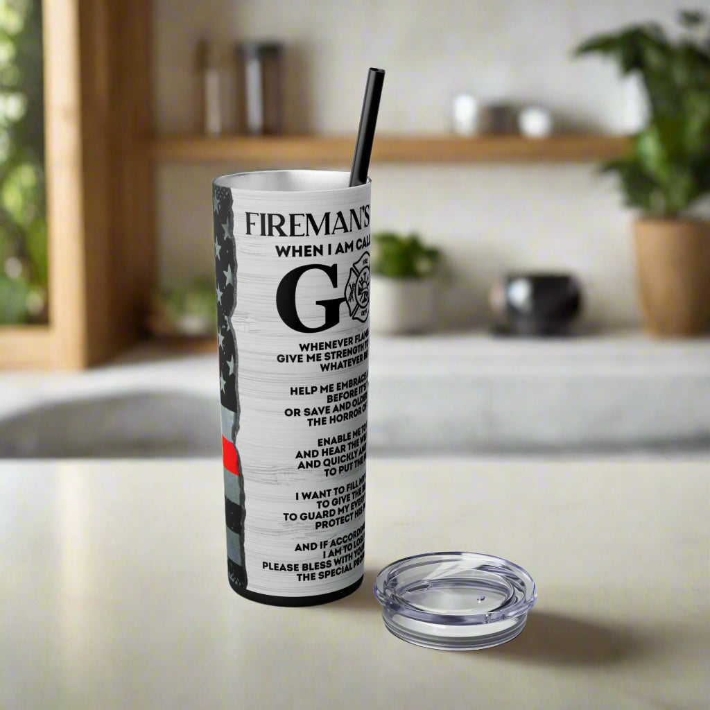 Fireman's Prayer Skinny Tumbler with Straw, 20oz - Kim’s Signature Beauty & Accessories    