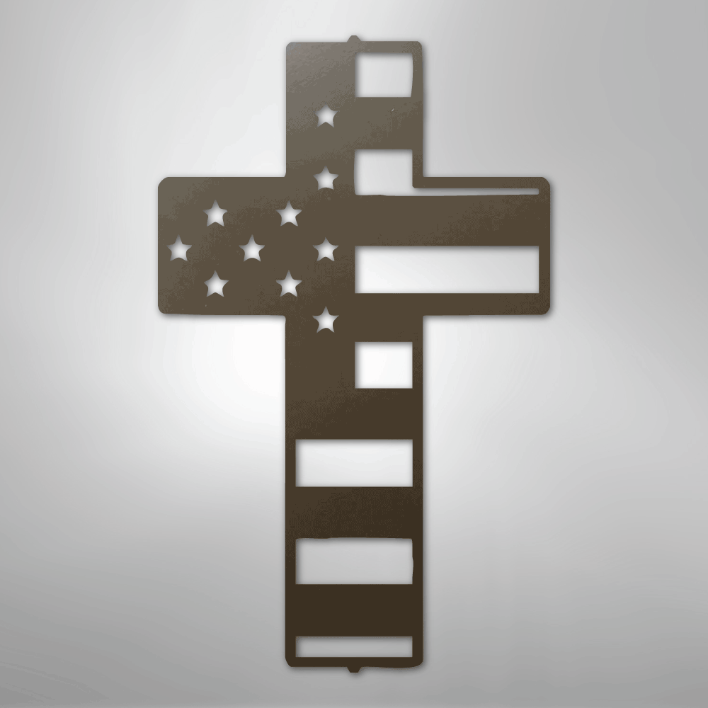 Flag Cross - Steel Sign - Kim’s Signature Beauty & Accessories