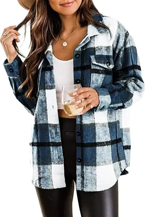 Flannel Casual Plaid Jacket - Kim’s Signature Beauty & Accessories    