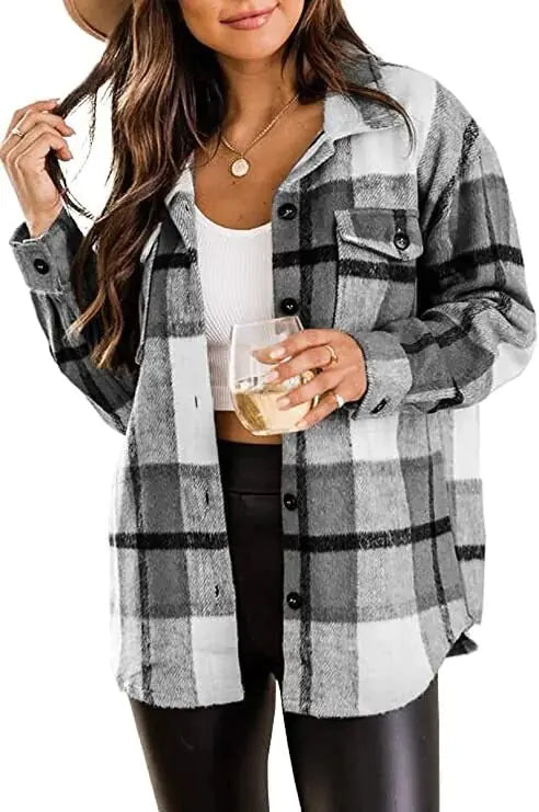 Flannel Casual Plaid Jacket - Kim’s Signature Beauty & Accessories    
