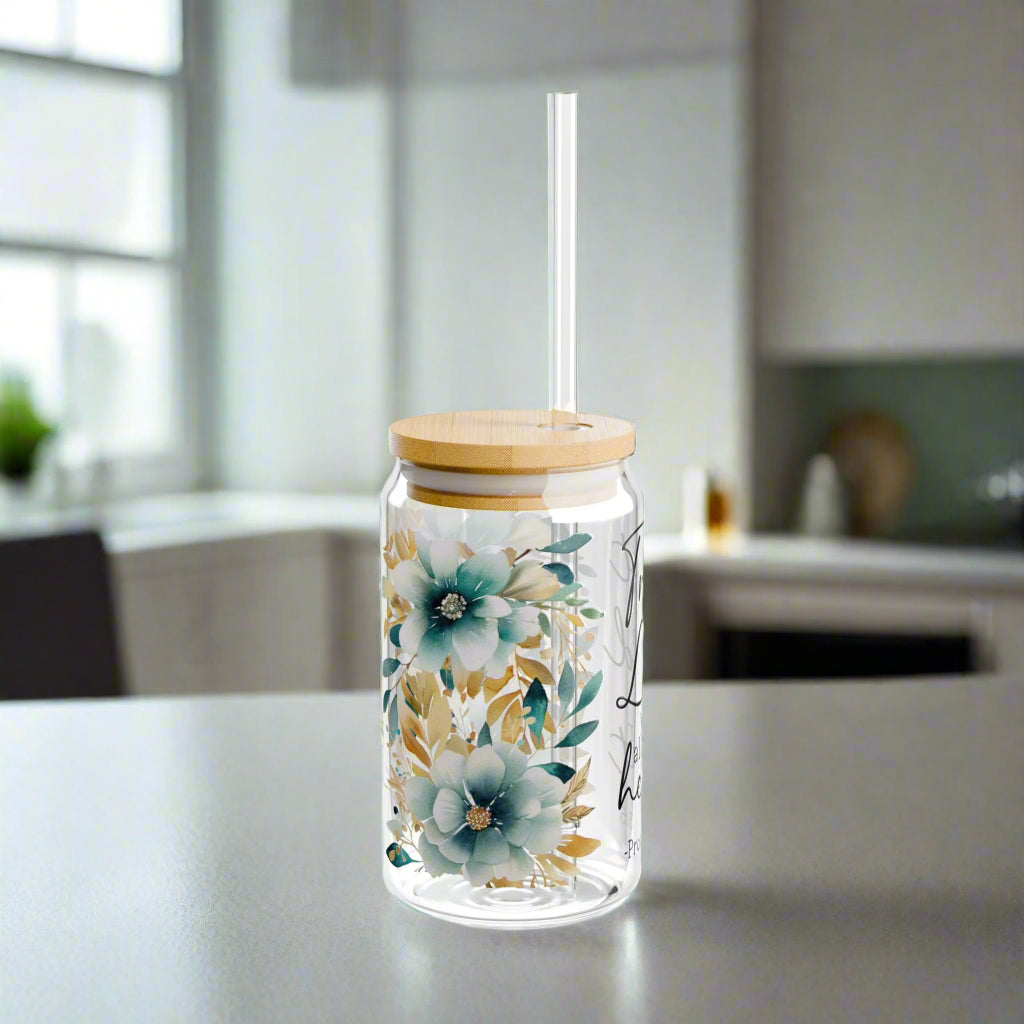Floral Proverbs Inspirational Sipper Glass - 16oz - Kim’s Signature Beauty & Accessories    