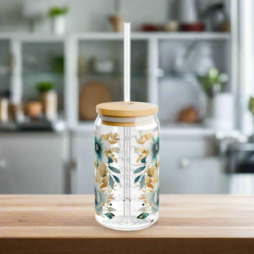 Floral Proverbs Inspirational Sipper Glass - 16oz - Kim’s Signature Beauty & Accessories    