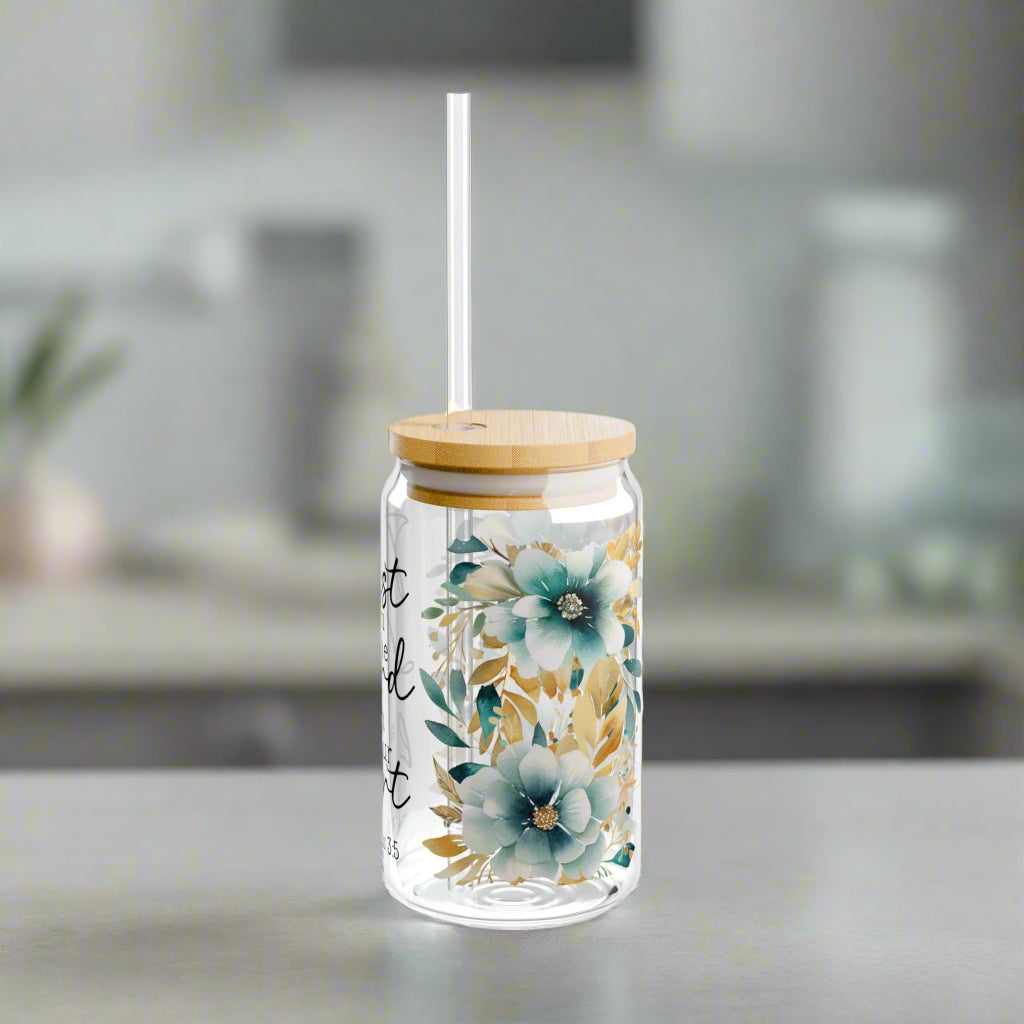 Floral Proverbs Inspirational Sipper Glass - 16oz - Kim’s Signature Beauty & Accessories    