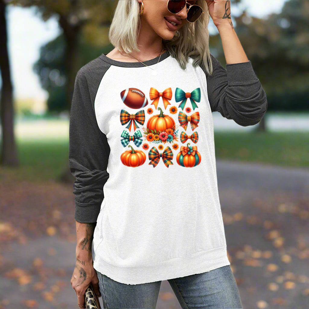 Football, Pumpkins & Bows Long Sleeve Tee - Kim’s Signature Beauty & Accessories    