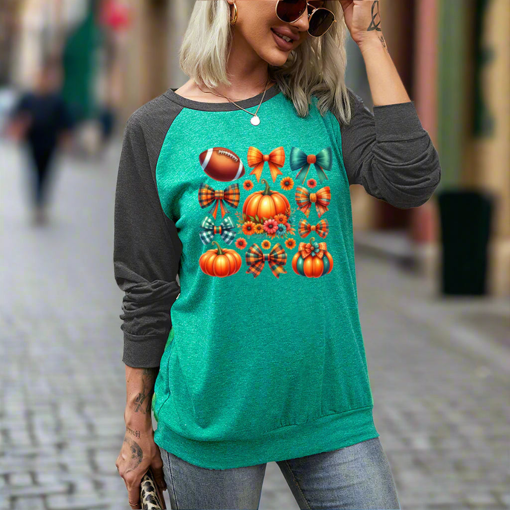 Football, Pumpkins & Bows Long Sleeve Tee - Kim’s Signature Beauty & Accessories    